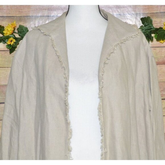 Vintage LAFAYETTE 148 100% Linen Open Front Jacket Size L Raw Trim Neutral Khaki - Picture 6 of 14